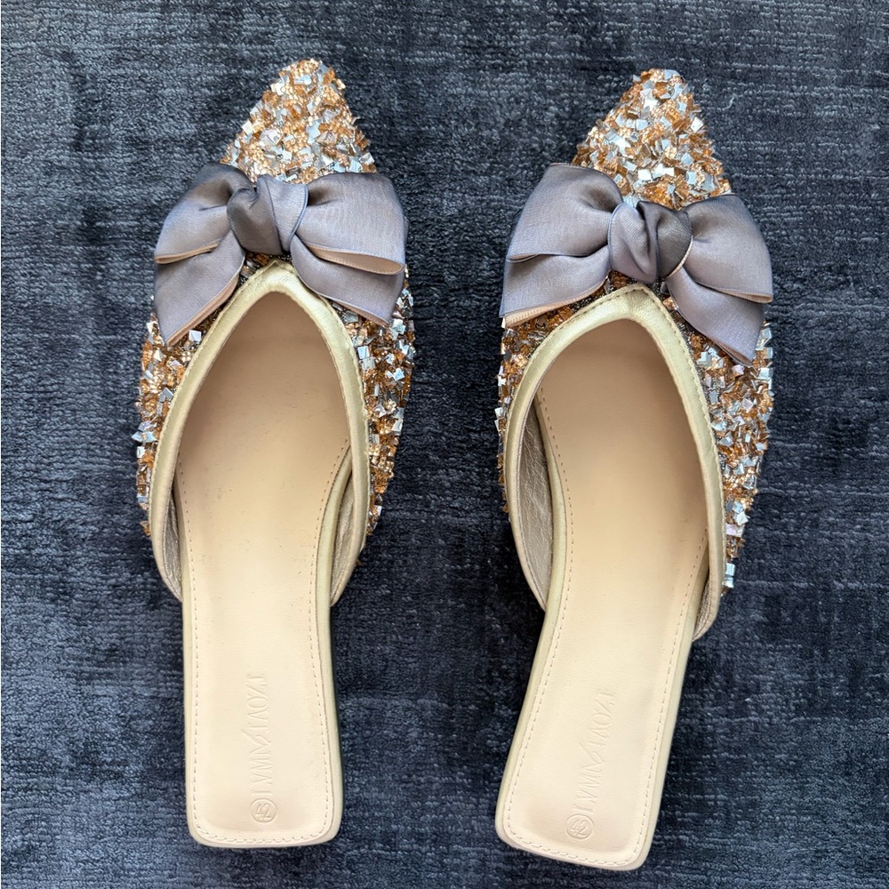 Elegant Gold and Silver Women's Mules with Bow